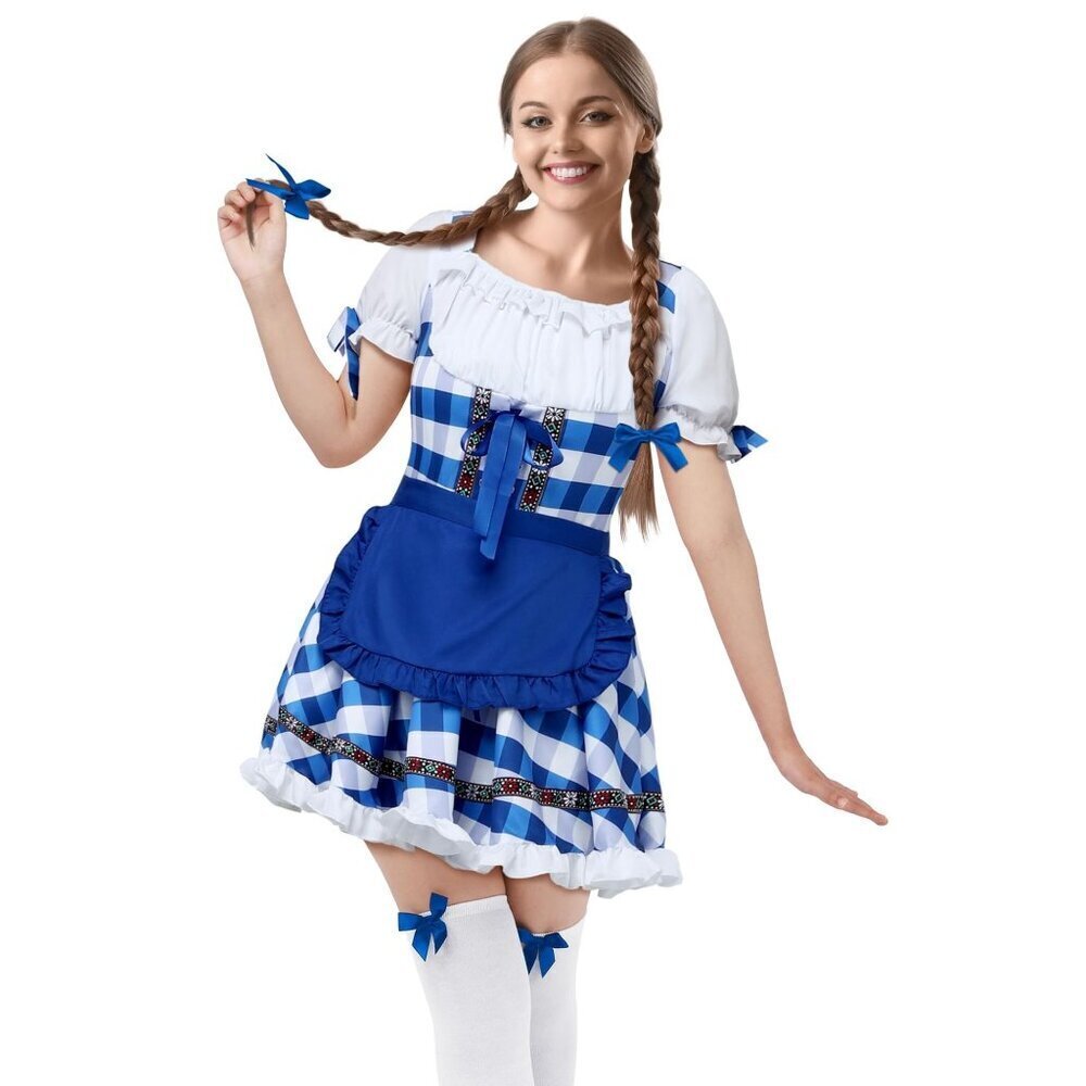 SOMSOC Small Oktoberfest Costume German Bavarian Outfit Dirndl Dress Bow Hair Ti